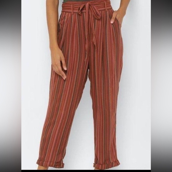 AE High Waist Striped Tie Waist Size Small 100% Viscose Striped Fall Colors - Picture 1 of 8